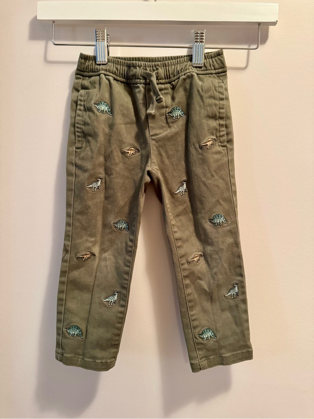 Janie and Jack Olive Dinosaur Embroidered Pants Boys NWOT